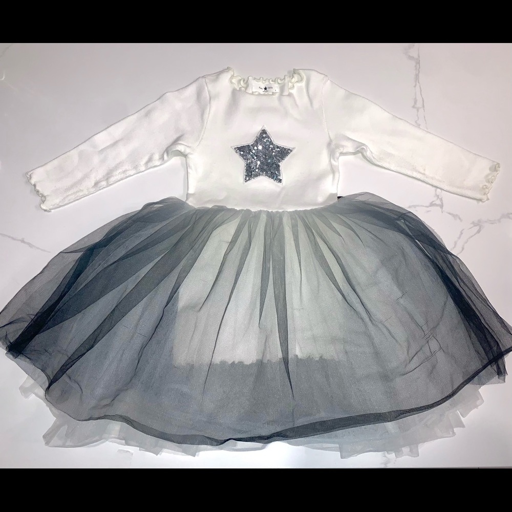 Petite Hailey Tutu Star Dress LS - Ombré Sparkle